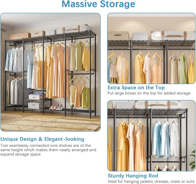 VIPEK V40 Wire Garment Rack Heavy Duty Clothes Rack for Hanging Clothes, Multi-Functional Bedroom Clothing Rack Freestanding Closet Wardrobe Rack, Max Load 1110lbs, Black