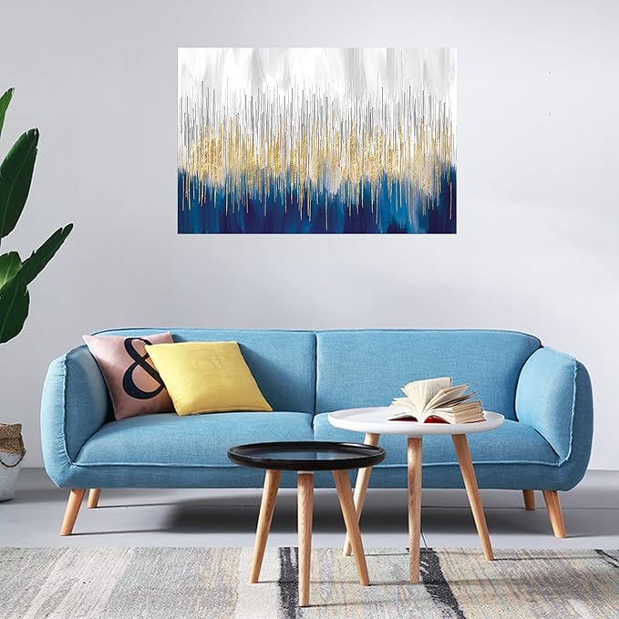 XXMWallArt FC3169 Abstract Wall Art Gold and Blue Canvas painting Artwork Painting Print for Living Room Bedroom Kitchen Home and Office Wall Decor