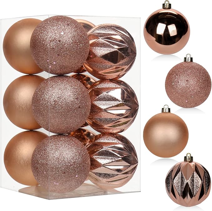 12PCS 3.15" Christmas Ball Ornaments Shatterproof Rose Gold Christmas Tree Decorations Xmas Tree Balls Halloween Ornaments Décor