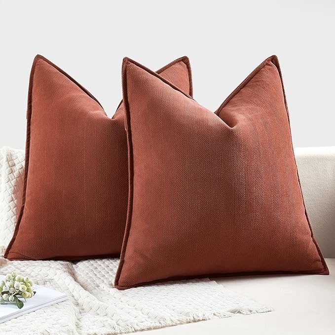 MIULEE Pack of 2 Rust Decorative Pillow Covers 18x18 Inch Fall Soft Chenille Luxurious Couch Throw Pillows Farmhouse Cushion Covers with Elegant Design for Sofa Bedroom Living Room Home Decor