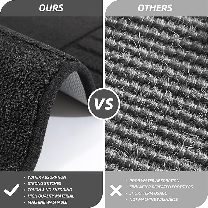 BEQHAUSE-Kitchen-Rugs-and-Mats,2 PCS Non Slip Kitchen Floor Mat,Absorbent Kitchen Mat Set Machine Washable Kitchen Runner Rug Black Kitchen Mat 20x30inch/20x48inch