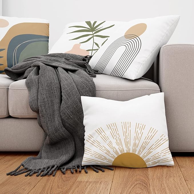 COMMINY Abstract Boho Pillow Covers 20x20 Set of 6 Decorative Sunset Leaves Throw Pillow Cover for Couch Minimalist Modern Cushion Cover for Sofa Bed Living Room Home Decor, Nordic