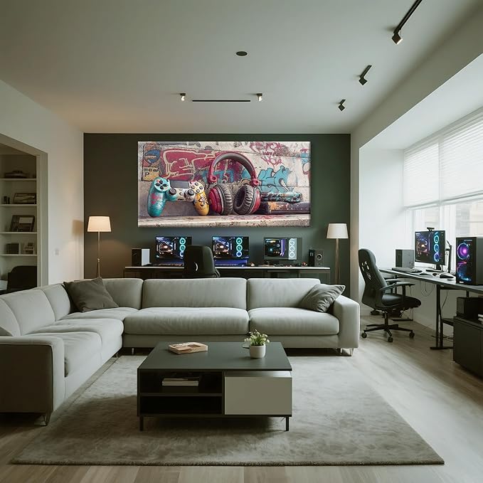 Cool Gaming Wall Art Retro Video Game Watercolor Posters Print Artwork Colorful Neon Gamepad Canvas Art Wall Decor Painting Picture For Bedroom Game Room For Boys Home Wall Decor 24 X 48 In