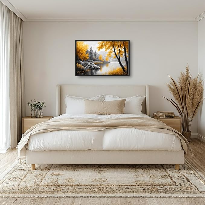 Framed Large Tree Wall Art for Living Room, Oversized Zen Trees Wall Decor, Black and Golden Forest Canvas Pictures Home Decoration for Living Room Bedroom Office 36"x24"