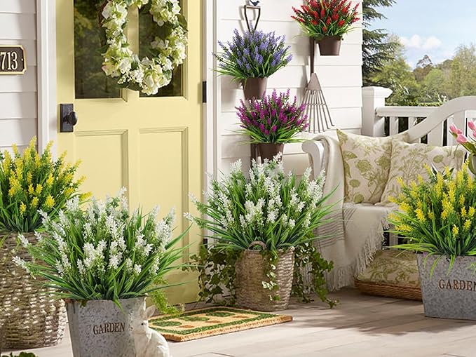 RECUTMS Artificial Plants & Flowers for Outside Outdoor Artificial Flowers Fake Outdoor Plants Faux UV Resistant Flower Plastic Shrubs Indoor Outside Hanging Decorations(White)