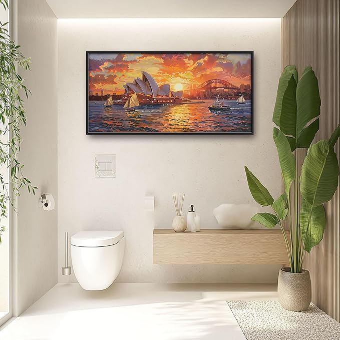 Sydney Opera House Large Wall Art for Living Room Framed, Sydney Wall Decor Pictures, Cityscape Canvas Print Painting, Aesthetic Artwork Bedroom Office Home Decor 60"x30"