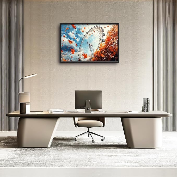 Olivine Large Wall Art, London Eye Pictures Wall Decor, Autumn London Canvas Prints Painting, Framed Artwork for Bathroom Bedroom Living Room Office Home Decoration 36"x24"