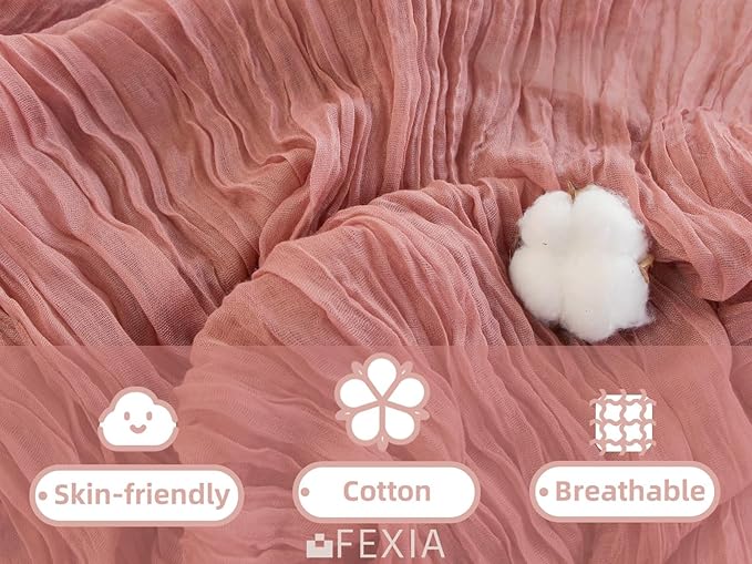FEXIA Dusty Rose Pink Table Runner Cheesecloth for Valentines Day Decorations 35x120 Inches Spring Easter Table Runner for Wedding Decor Reception Bridal Shower Centerpiece Engagement Decoration