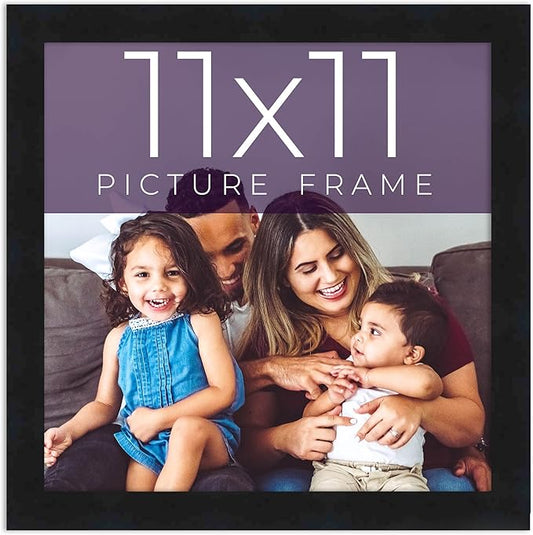 11x11 Frame Black Real Wood Picture Frame Width 0.75 Inches | Interior Frame Depth 0.5 Inches | Black Mid Century Photo Frame Complete with UV Acrylic, Foam Board Backing & Hanging Hardware