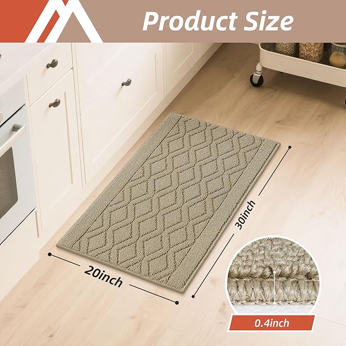 COSY HOMEER-Kitchen-Rugs-and-Mats 20"x30" Non Slip Kitchen Mats for Floor Absorbent Kitchen Rug Washable Kitchen Standing Floor Mat for Sink Mat,Throw Rug,Entry,Laundry,Beige