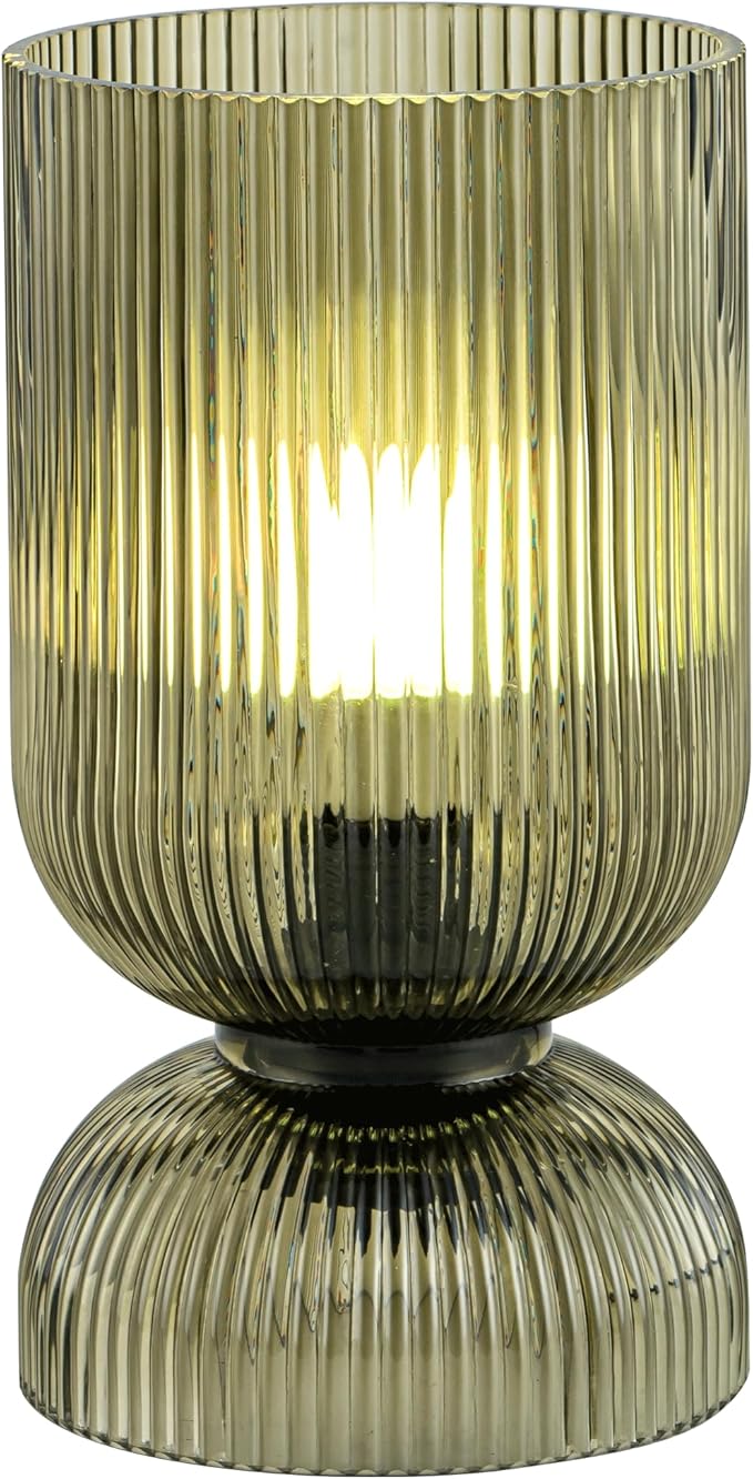 Modern RGB Glass Table Lamp with Remote,Color Changing Bedside Lamp with Green Glass Shade, 16 Colors, On/Off Cord Switch, Nightstand Lamp for Bedroom, Living Room, Office,Bulb Included