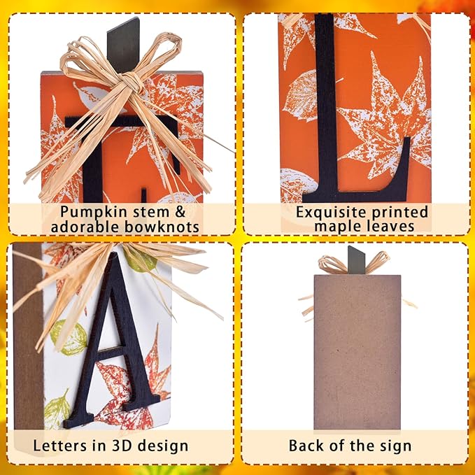 Fall Decorations for Home, 4PCS Rustic Wooden Fall Tabletop Decor Signs, Farmhouse Centerpieces for Tables, Autumn Decorations for Room Decor Thanksgiving Halloween (4pcs)