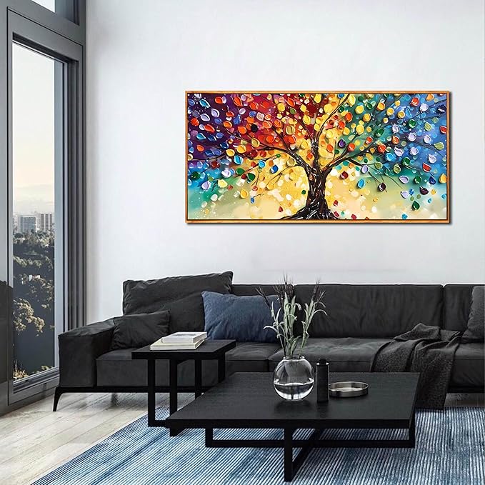 ZHAOSHOP Tree Wall Pictures for Living Room - Colorful Canvas Wall Art for Office - Wooden Framed Ready to Hang Size 24" x 48"