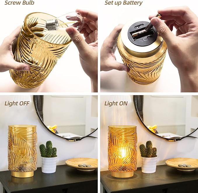 Battery Operated Table Lamp, Cordless Lamps for Home Decor, Battery Powered Nightlight with LED Bulb with Timer, Decorative Lights for Living Room Bedroom Tabletop Entryway Centerpiece Gift(S Yellow)