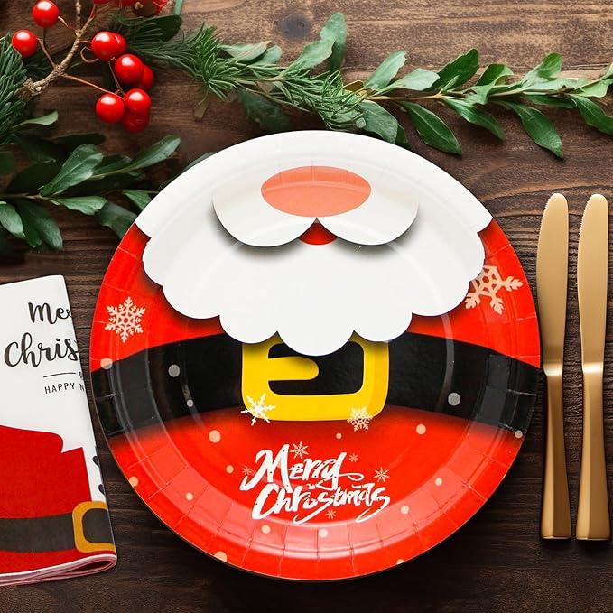 180Pcs Christmas Party Supplies Paper Plates and Napkins Serve 60 Disposable Tableware Set for Birthday Party Decorations Game Day Family School Holiday Sports Events
