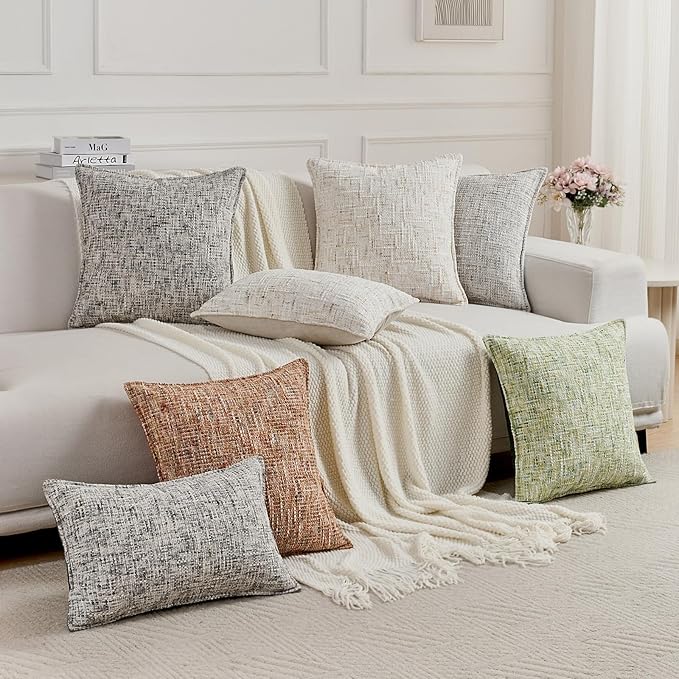 FUTEI Cream Decorative Throw Pillow Covers 24x24 Inch Set of 2,Soft Chenille Tweed Textured Euro Pillow Shams,Modern Home Decor for Couch Bed Living Room