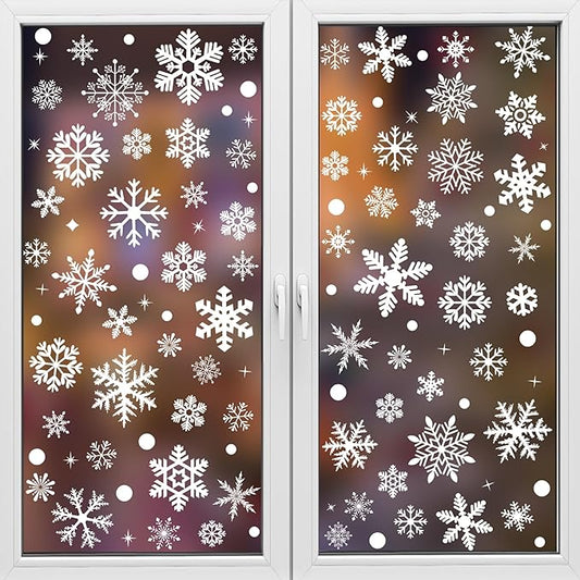 223 Pcs White Snowflake Window Clings, Double-Sided Printed Snowflakes Christmas Window Stickers, Assorted Size Dot Winter Window Decal Decoration for Christmas New Year Party Supplies