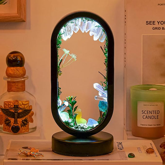 Runyangshi Natural Crystal Night Light LED Bedroom Living Room Night Lamp Oval Quartz Lamp USB Power Bionic Botanical Forest Style Tri-Color Adjustable Ambient Lighting Home Decoration Christmas Gift