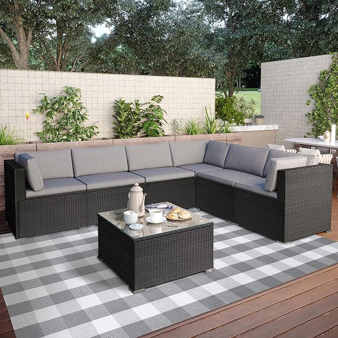 KOZYFLY Buffalo Plaid Area Rug 5 x 7 Ft Gray and White Checkered Rug Washable Outdoor Patio Rugs Cotton Rugs for Living Room Carpet Dining Room Bedroom Farmhouse Rug