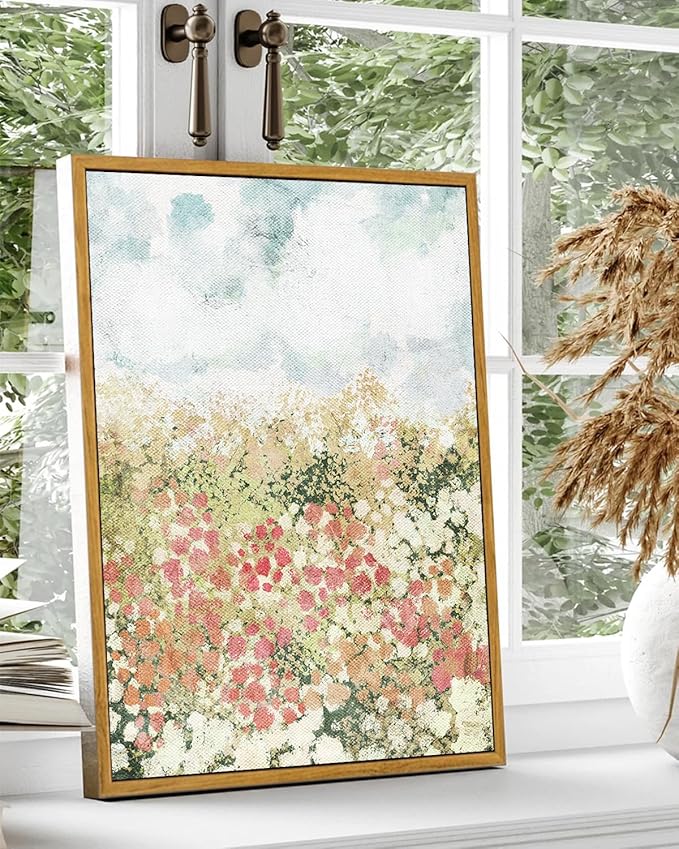 KBKBART Framed Wall Art for Bedroom Decor, Vintage Spring Flower Pictures Aesthetic, Farmhouse Wall Decor Meadow Floral Bathroom Canvas Oil Painting, Canvas Wall Art Summer Room Decor, Gifts for Friends or Family(8"x10")