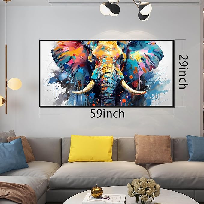 ZHAOSHOP Elephant Canvas Wall Art for Living Room - Large Colorful Wall Art for Office - Big Picture Frames for Wall Size 29" x 59"
