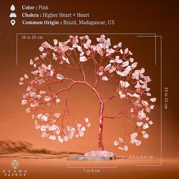 Rose Quartz Healing Crystal Tree of Life for Home and Office Decor, Positive Energy, Wealth, Good Luck, Reiki Healing Crystals and Stones, Handmade Feng Shui Decoration, Birthday Gifts for Women