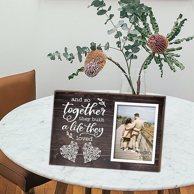 Yudarte Couples Bedroom Living Room Decor - Marriage Gifts for Couple - String Art Picture Frame 5x7 Inches Photo - And So Together They Built a Life They Loved