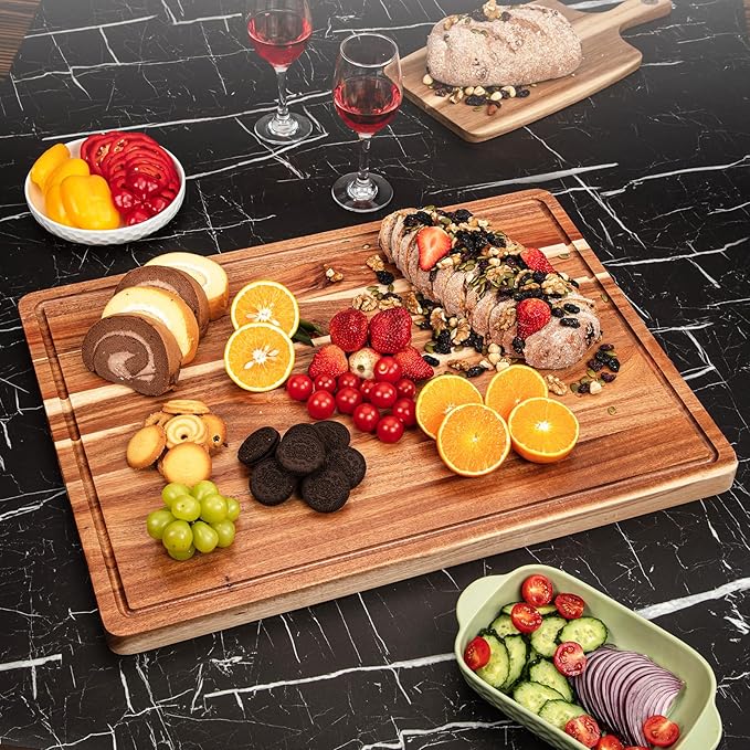 Garvee Extra Large Cutting Board for Kitchen, 24" x 18" Acacia Wood Thick Chooping Board with Deep Juice Groove, Large Butcher Block for Meat Fruits Vegetables Turkey