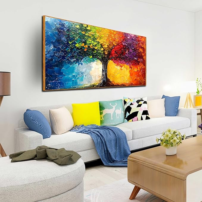ZHAOSHOP Tree Canvas Wall Art for Bedroom - Colorful Paintings for Wall with Wooden Frames Ready to Hang Size 29" x 59"