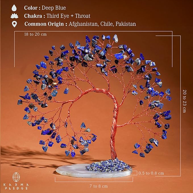 Lapis Lazuli Healing Crystal Tree of Life for Home and Office Decor, Positive Energy, Wealth, Good Luck, Reiki Healing Crystals and Stones, Handmade Feng Shui Decoration, Birthday Gifts for Women