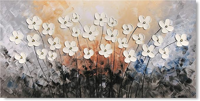 Yihui Arts Hand Painted Texture Large Oil Painting on Canvas Flower Wall Art for Living Room Decor Contemporary Artwork Framed Ready to Hang