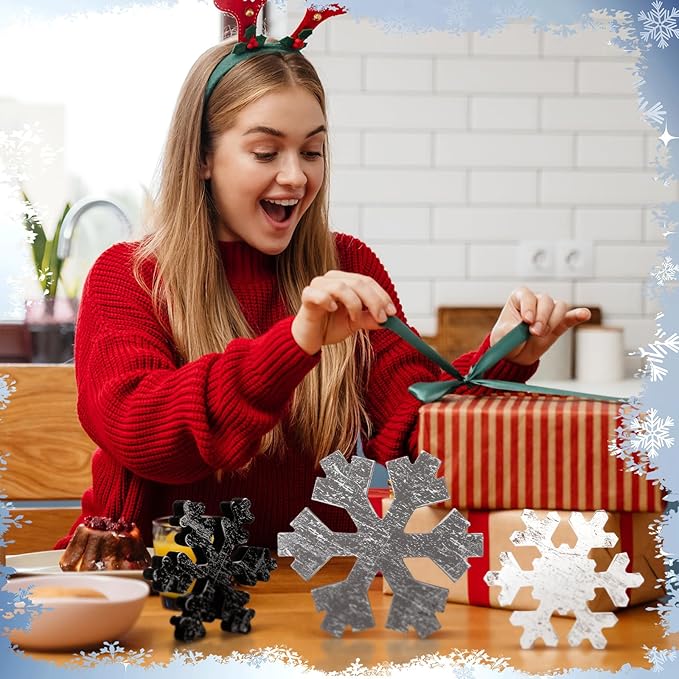 Bucherry 3 Pcs Winter Wooden Snowflake Decor Rustic Winter Snowflake Table Signs Wonderland Wood Blocks Farmhouse Christmas Tiered Tray Decorations for Xmas Table Shelf(Gray, White, Black)