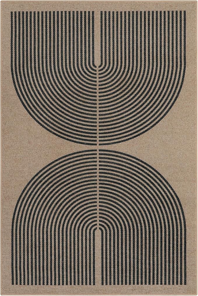 Lahome Modern Rainbow Easy Jute 6x9 Rug, Large Living Room Carpet Washable Outdoor Patio Dining Room Rug, Non Slip Indoor Outdoor Carpet for Backyard Deck Office Decor