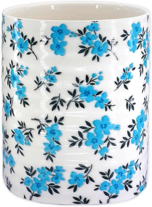 Kitchen Utensil Holder,7.2″Extra Large Stable Pattern Ceramic Utensil Crock,Utensil Organizer for Countertop,Kitchen Decor,Utensil Holder for Housewarming,Wedding Gift (Teal Blue)