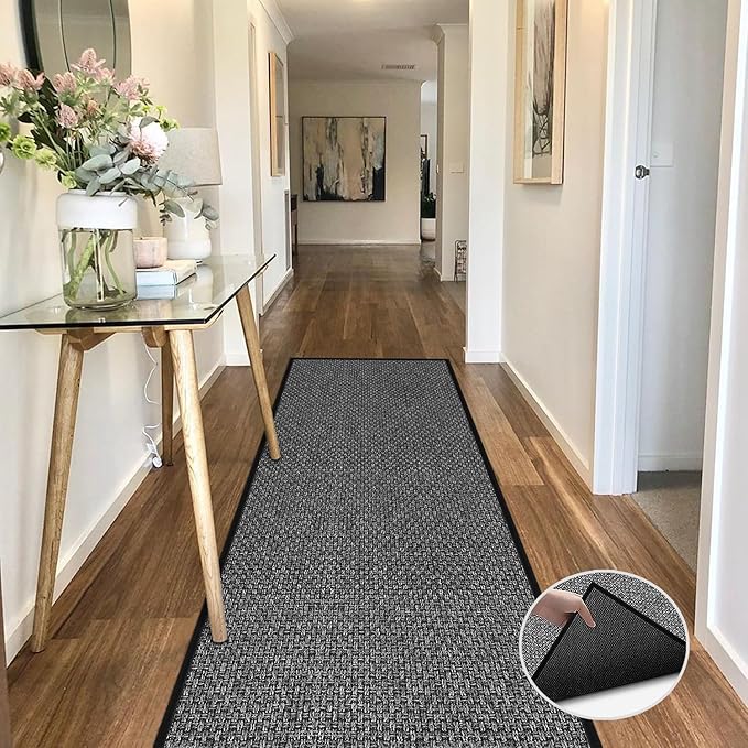 GOYLSER Kitchen Rugs Non Slip Washable Non Skid, Absorbent Hallway Carpet Black Bathroom Rug, Natural Jute Bath 2x12 Runner Rug Non Slip
