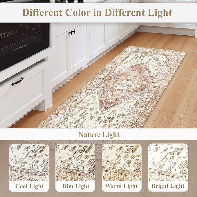 KIMODE Farmhouse Kitchen Mats,Anti Fatigue Kitchen Rugs Sets of 2, Non Slip Waterproof Kitchen Floor Mats, Ergonomic Cushioned Comfort Standing Mat for Laundry, Office, Sink,Desk,Mutil-Khaki