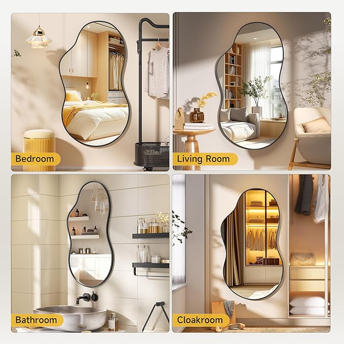 Hasipu Irregular Wall Mirror - 24"x35"Black Irregular Abstract Mirror for Wall Asymmetrical Wall Mirrors Decorative Modern for Living Room Bathroom,Bedroom,Hallway