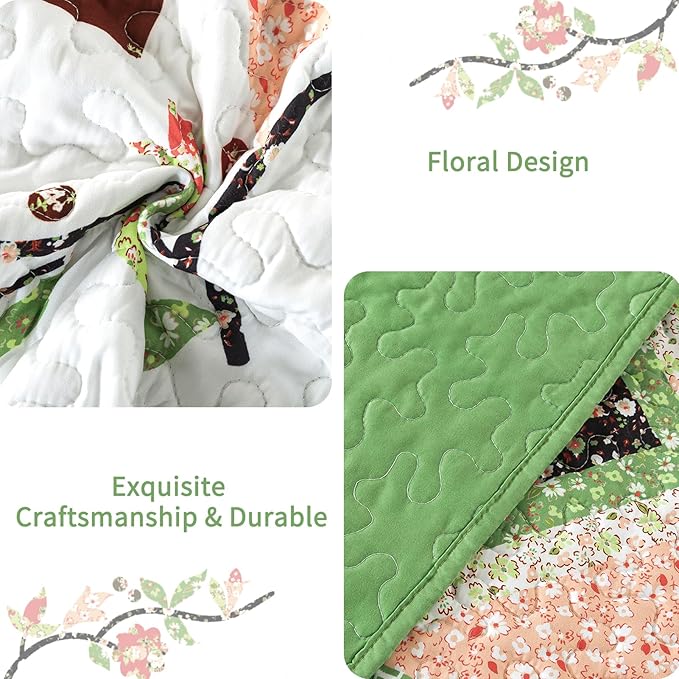 VAPUTAR Quilt King Size Bedding Set - Soft King Size Quilt Set for All Season, Lightweight Reversible Coverlet Bedspread for Farmhouse Bedroom (98 × 106 Inch), Green