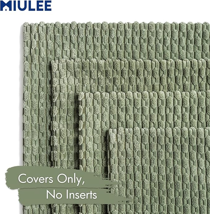 MIULEE Throw Pillow Covers Soft Couch Decorative Set of 4 Boho Striped Cushion Covers Corduroy Pillowcases Farmhouse Home Decor for Couch Bed Sofa Living Room 18x18 Inch Sage Green