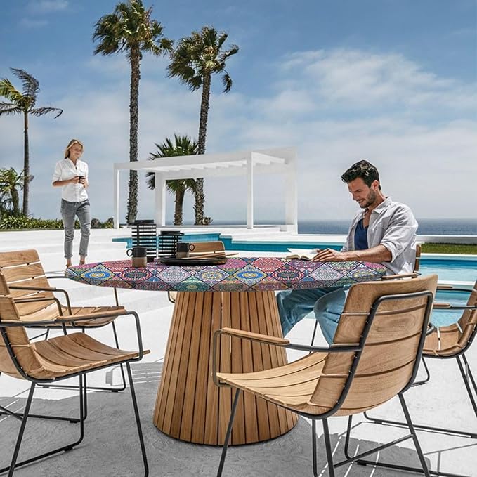 Fitted Round Tablecloth for 36-44" Tables Manteles Para Mesas Redondas Home Improvement Must Haves Summer Travel Camping RV Trailer Roadtrip Necessities Party Decorations for Adults Toddlers