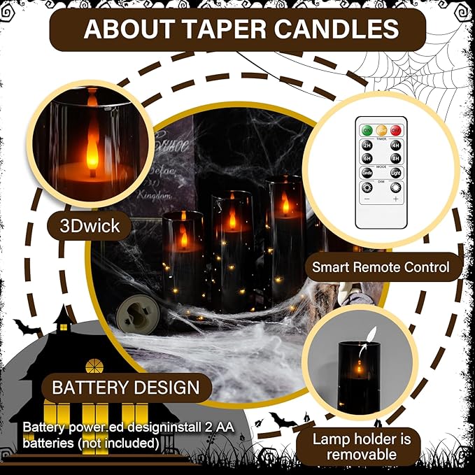 Flameless LED Candles with Timer 5 Pc Flickering Flameless Candles for Romantic Ambiance and Home Decoration Stable Acrylic Shell,with Embedded Star String,Battery Operated Candles(Grey)