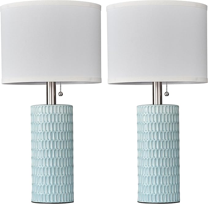 Table Lamps for Living Room Set of 2, Ceramic Table Lamps for Bedroom, 20" Modern Lamps for Night Stands, Blue