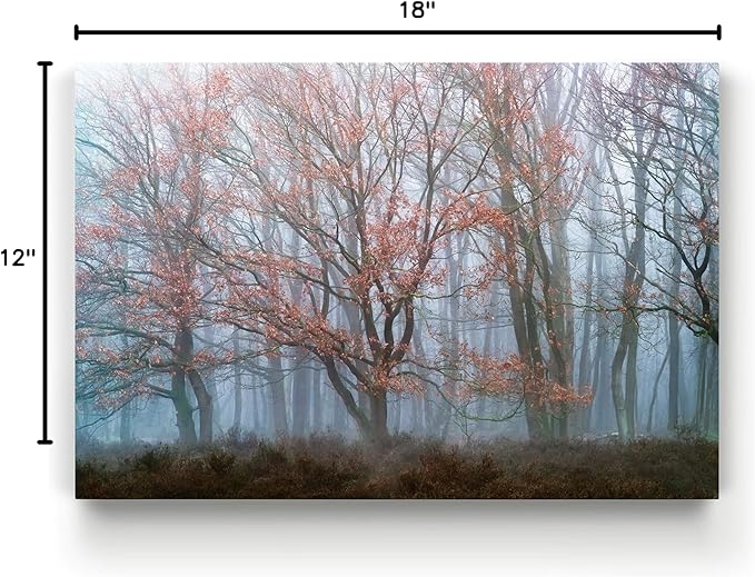 Renditions Gallery Canvas Nature Wall Hanging Art Misty Orange Autumn Trees Forest Modern Artwork for Bedroom Living Room Kitchen Walls - 12"X18" LT08