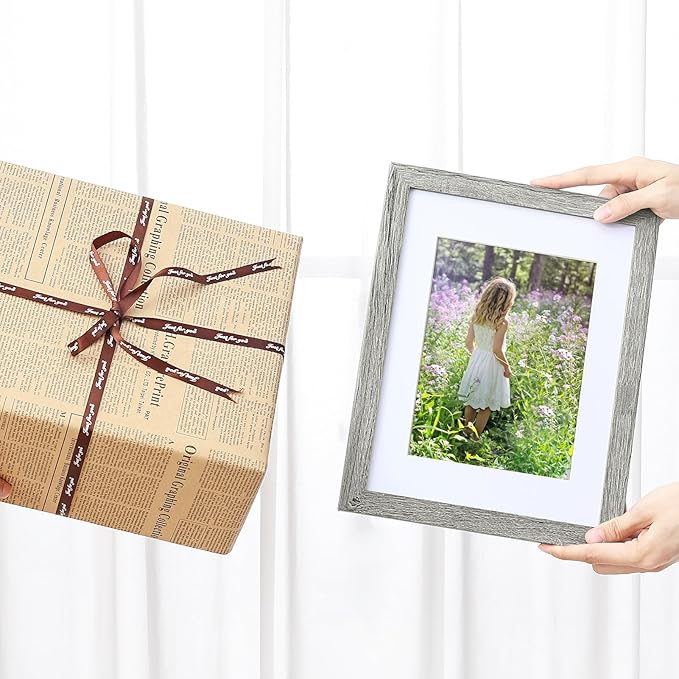 Vittanly 8.5x11 Picture Frames Set of 9, Shatter Resistant Plexiglass, Display 6x8 Pictures with Mat or 8.5x11 without Mat, Photo Frames for Wall or Tabletop, Engineered Wood, Grey