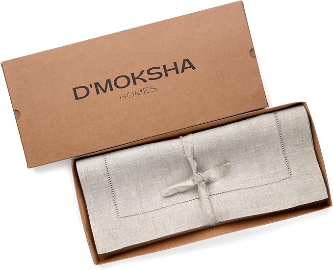 D'Moksha Homes Light Natural Linen Cloth Placemats Set of 4-100% Pure Linen Hemstitch Placemats 14 x 19 Inch - Classic Hemstitch Table Place Mats for Fall, Halloween - Handcrafted, Machine Washable