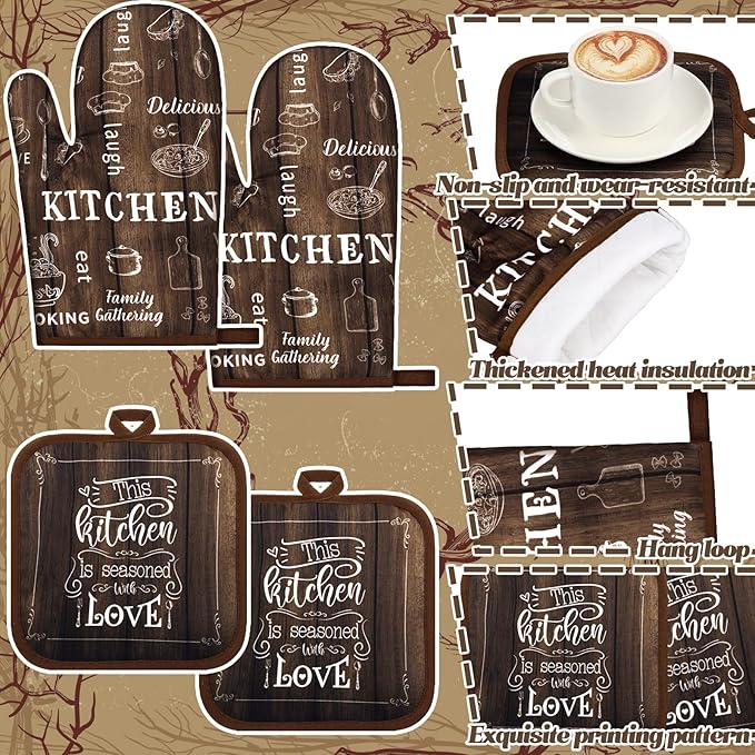10 Pcs Farmhouse Kitchen Set, Kitchen Towels and Dishcloths Rugs Mats for Floor Oven Mitts and Pot Holders Sets Rustic Hand Towels for Home Decorations Gifts(Brown,Farmhouse)