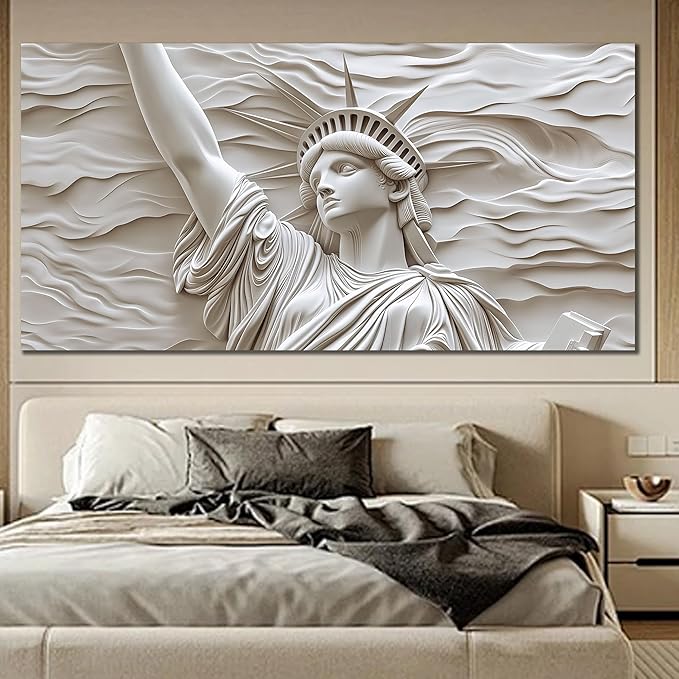 Trogonup White Statue of Liberty Canvas Wall Art for Living Room Large Modern Canvas Prints Abstract Artwork for Bedroom Home Office Women 29"x58"