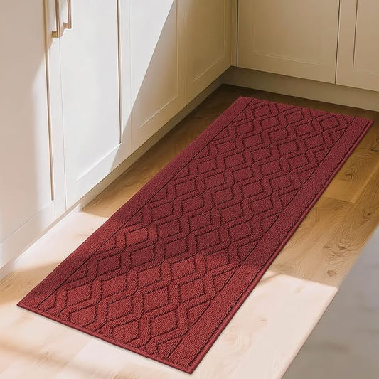 COSY HOMEER-Kitchen-Rugs-and-Mats 20"x48" Non Slip Kitchen Mats for Floor Absorbent Washable Kitchen Runner Standing Floor Mat for Sink Mat,Entry,Laundry,Polypropylene,Red