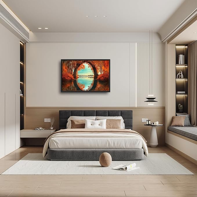 Olivine Autumn Wall Art, Tree Pictures Wall Decor, Autumn Forest Painting, Nature Landscape Canvas Prints, Framed Artwork for Bathroom Bedroom Living Room Office Home Decoration 36"x24"