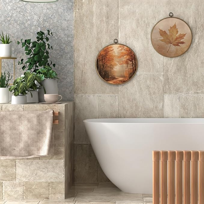 Gnmduw Rustic Fall Wall Art Framed, Fall Pictures Wall Decor, Vintage Autumn Landscape Round Hanging Wall Decor, Moody Halloween Canvas Prints Art for Living Room Bathroom Gallery Bedroom, 10x10 Inch